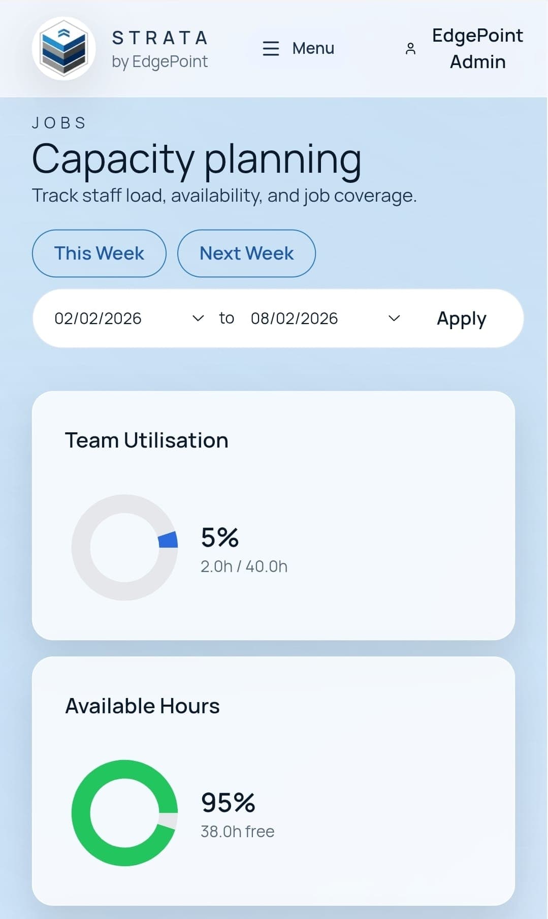 Strata mobile time tracking screen